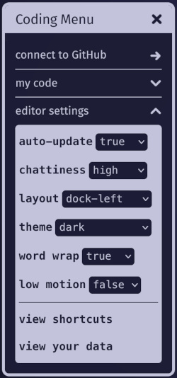 coding menu editor settings